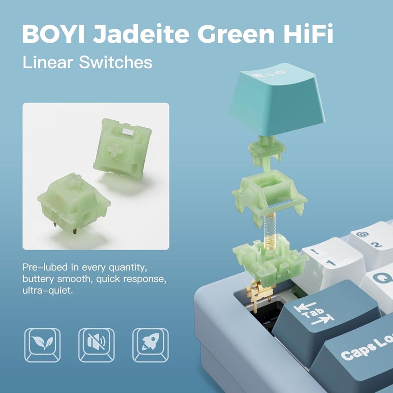Boyi Jadeite Green Full POM 40gf HiFi Linear Mechanical Switches,5-Pin Pre Lubed PCB Mount Cream Silent Switch with LY Stem HiFi Sound Compatible with MX Keycaps for Custom DIY kit Keyboards,35pcs - Image 2